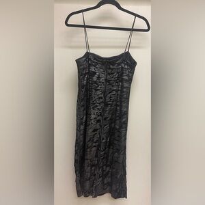 JS Collections Spaghetti Strap Layered Sheath Black Silver Metallic Womens 8